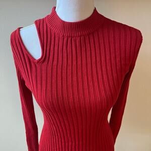 NWT Skinny Girl Jeans Cut Out Shoulder Ribbed Turtleneck Red Sweater Small